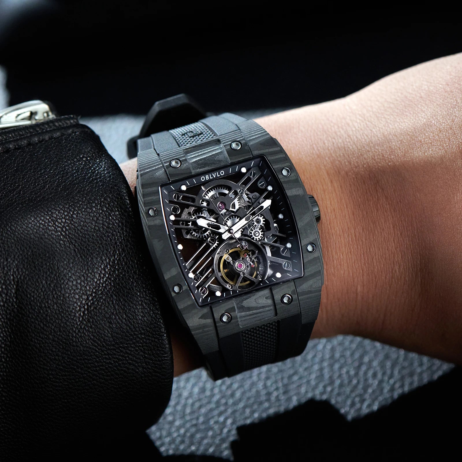 OBLVLO Top Watch Brand Sport Watch For Man Square Skeleton Watch Steel Automatic Mechanical Watch Rubber Strap Watches EM-ST - Image 3
